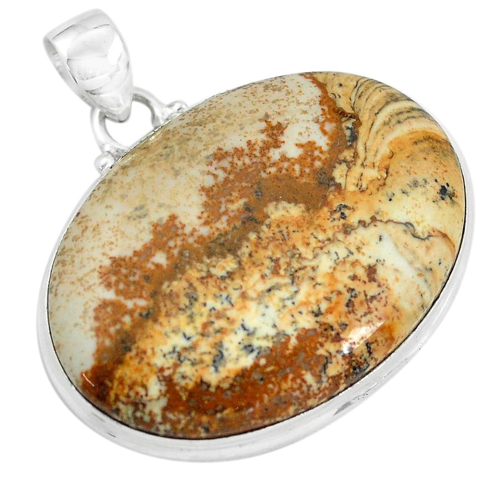 36.80cts natural brown picture jasper 925 sterling silver pendant jewelry p59226