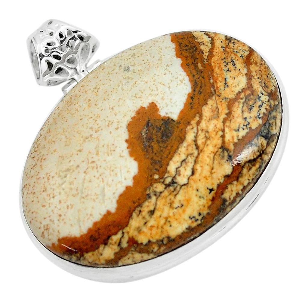 36.48cts natural brown picture jasper 925 sterling silver pendant jewelry p59228