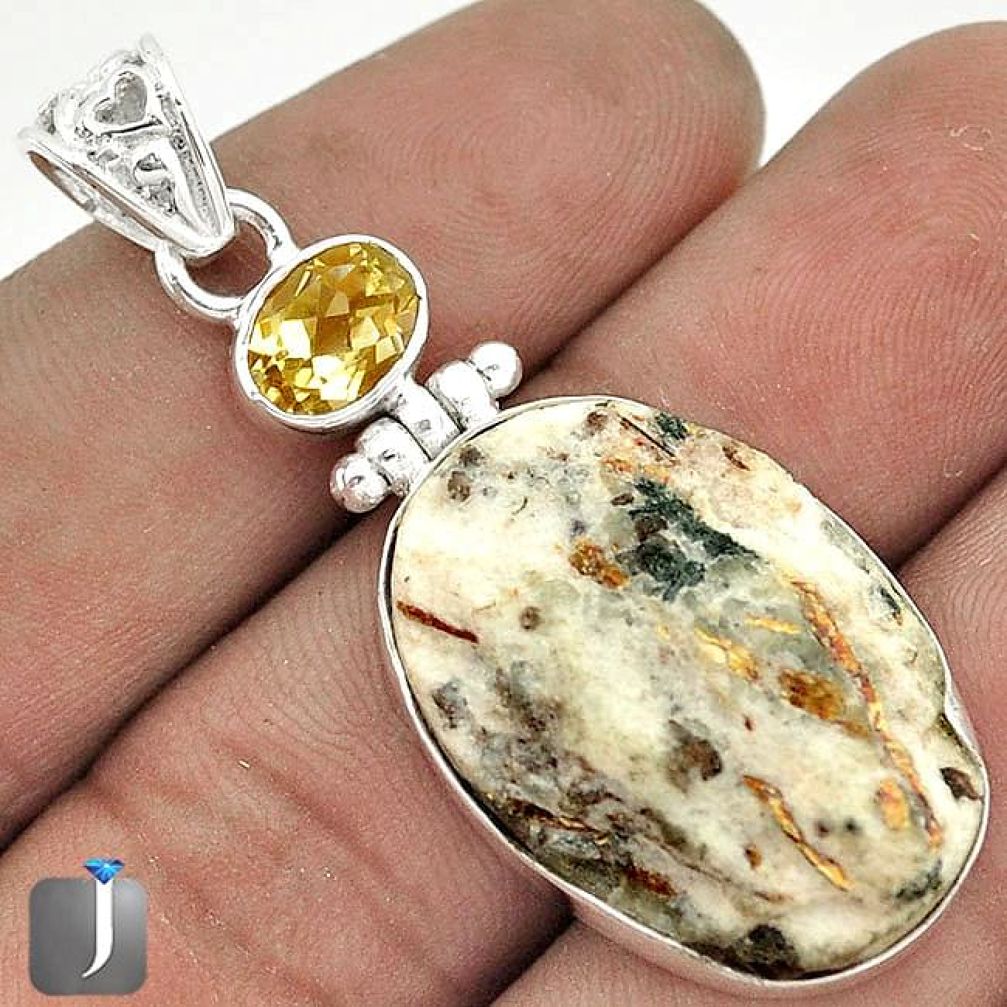 22.16cts NATURAL BROWN PYROLUSITE CITRINE 925 STERLING SILVER PENDANT G51897