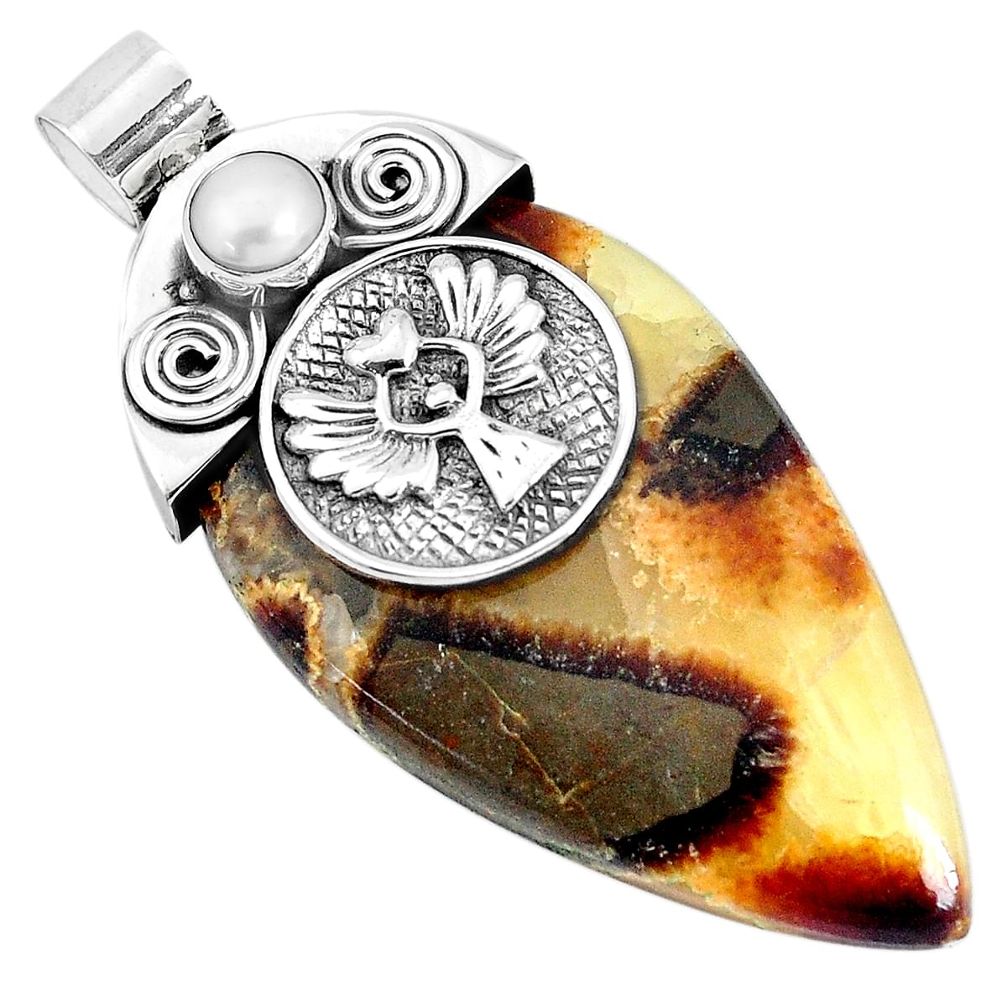 41.66cts natural brown septarian gonads pearl 925 sterling silver pendant p34208