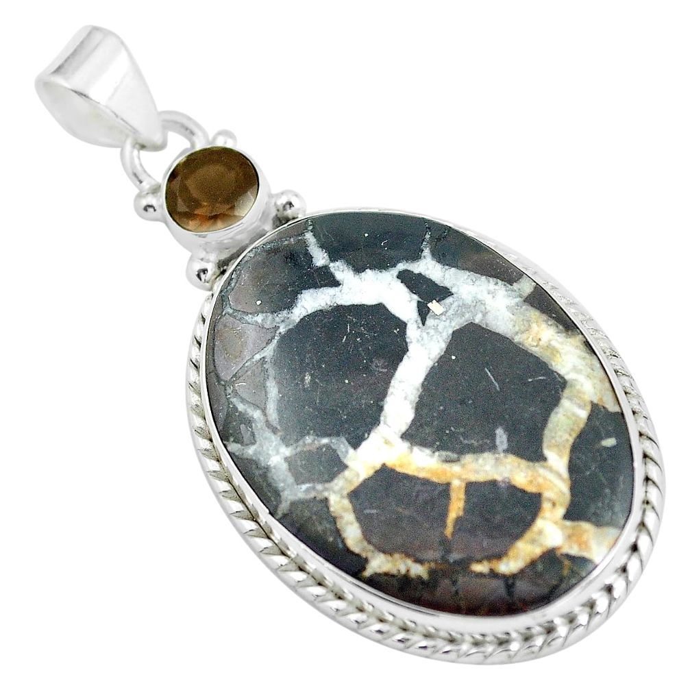 28.08cts natural brown septarian gonads smoky topaz 925 silver pendant d31967