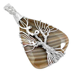 Natural brown striped flint ohio 925 silver tree of life pendant p48576