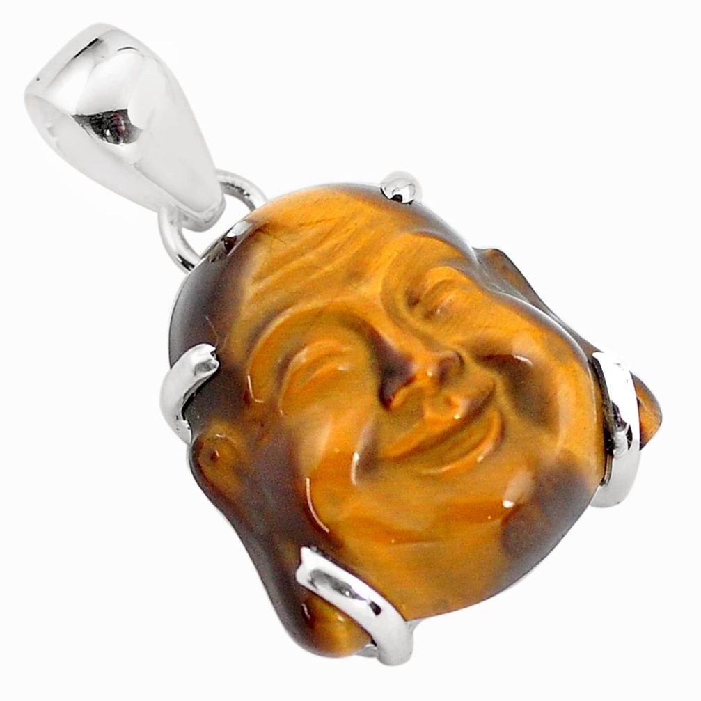 19.63cts natural brown tiger's eye 925 silver buddha charm pendant p59263