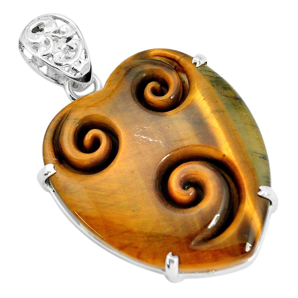 33.29cts natural brown tiger's eye 925 sterling silver pendant jewelry p35906