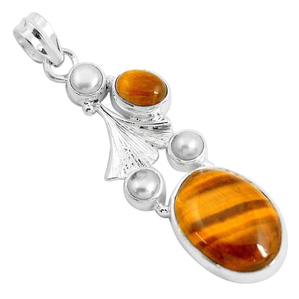 16.46cts natural brown tiger's eye pearl 925 sterling silver pendant d31050