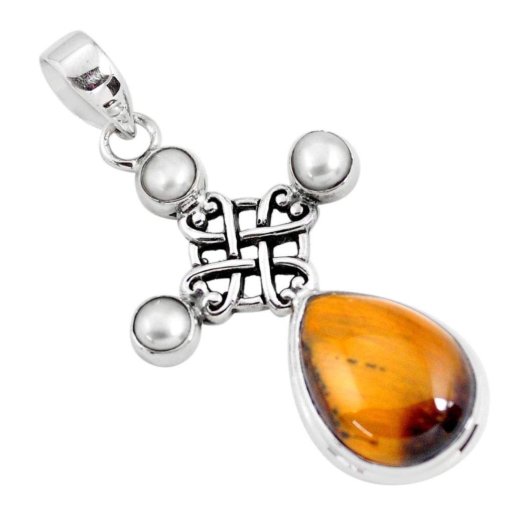 14.61cts natural brown tiger's eye pearl 925 sterling silver pendant p56868