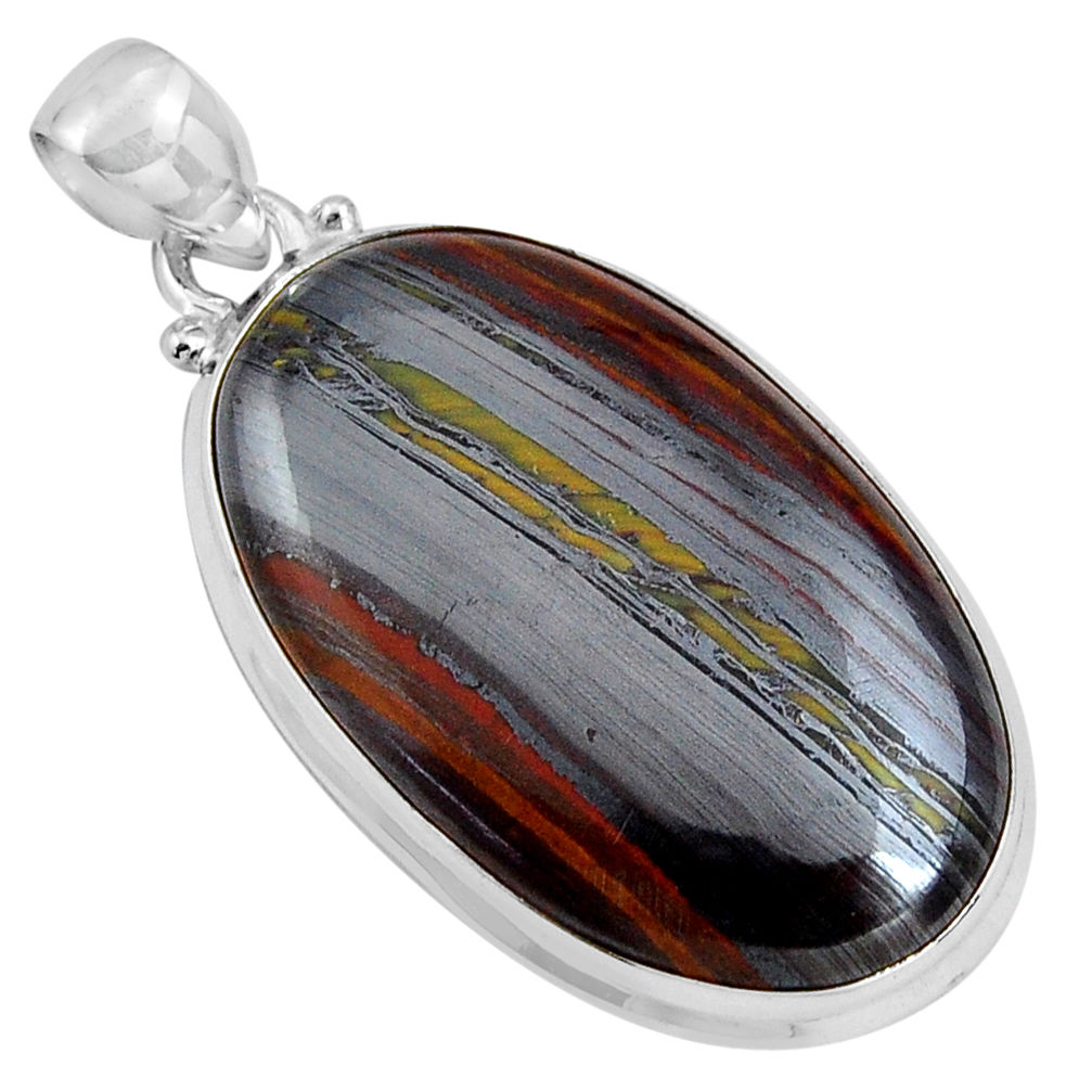 33.29cts natural brown tiger's hawks eye 925 sterling silver pendant p89242