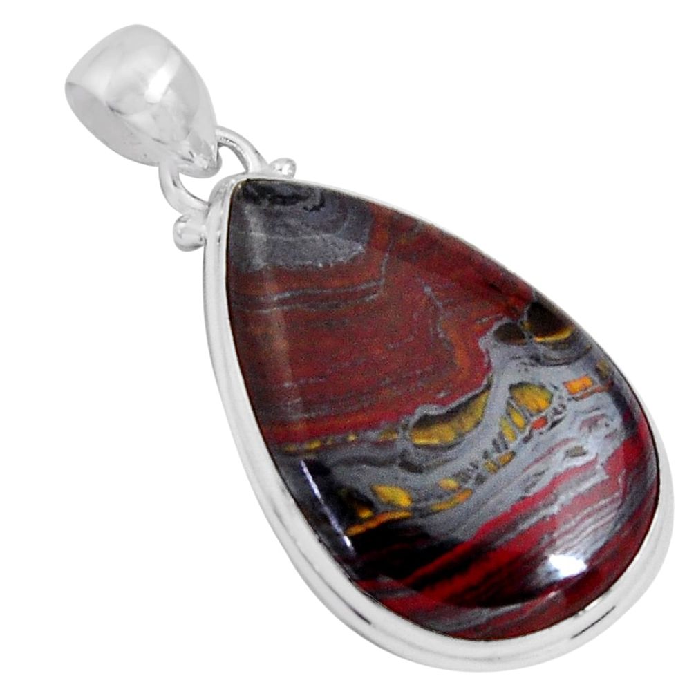 24.89cts natural brown tiger's hawks eye 925 sterling silver pendant p89250
