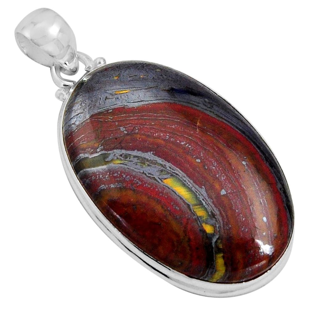 31.53cts natural brown tiger's hawks eye 925 sterling silver pendant p89257