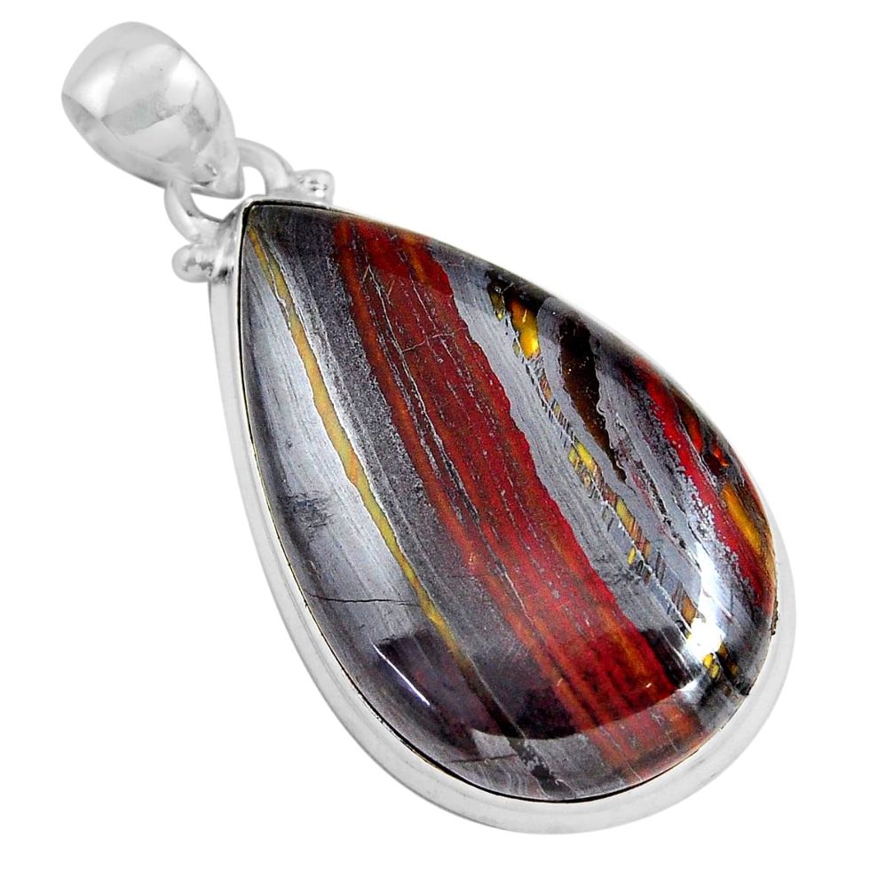 28.73cts natural brown tiger's hawks eye 925 sterling silver pendant p90362