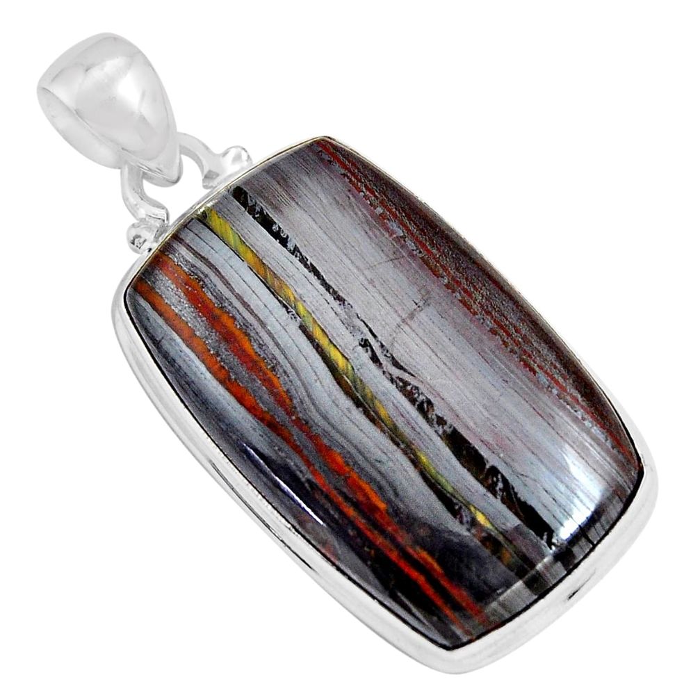 31.53cts natural brown tiger's hawks eye 925 sterling silver pendant p90365