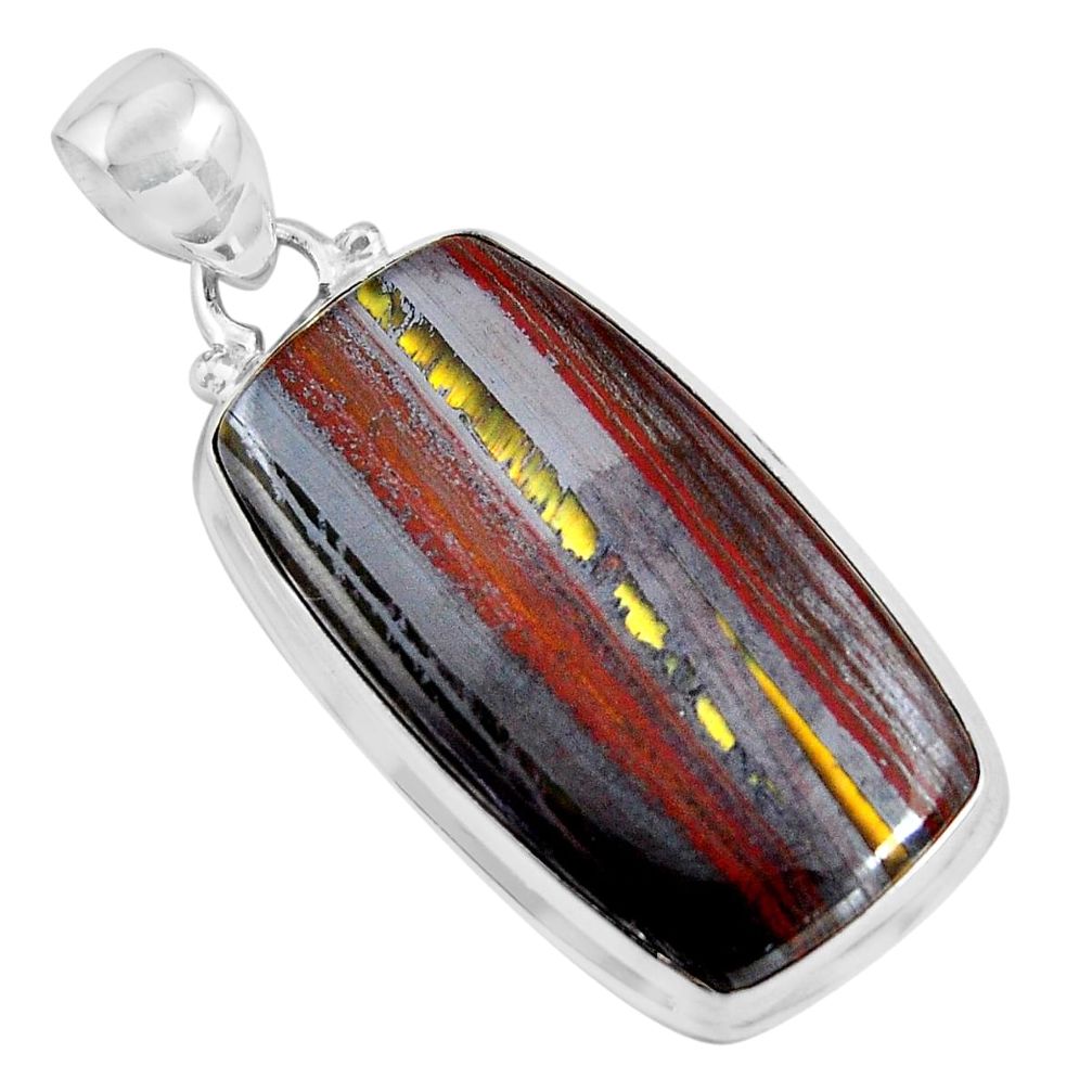 22.48cts natural brown tiger's hawks eye 925 sterling silver pendant p90366