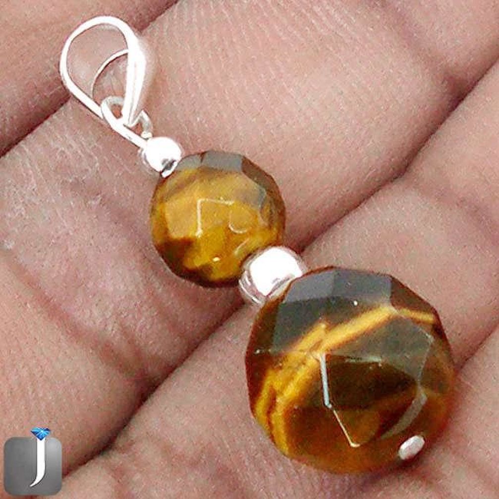NATURAL BROWN TIGERS EYE 925 STERLING SILVER BEADS PENDANT JEWELRY G78280