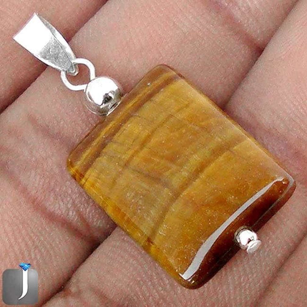 14.46cts NATURAL BROWN TIGERS EYE 925 STERLING SILVER PENDANT JEWELRY G78272