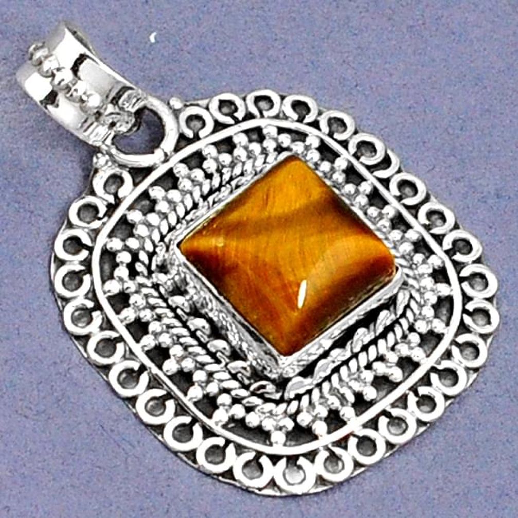 NATURAL BROWN TIGERS EYE 925 STERLING SILVER SOLITAIRE PENDANT JEWELRY G94826