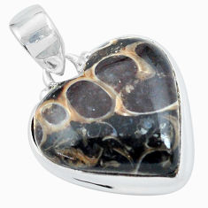 16.20cts natural brown turritella fossil snail agate silver heart pendant p59592