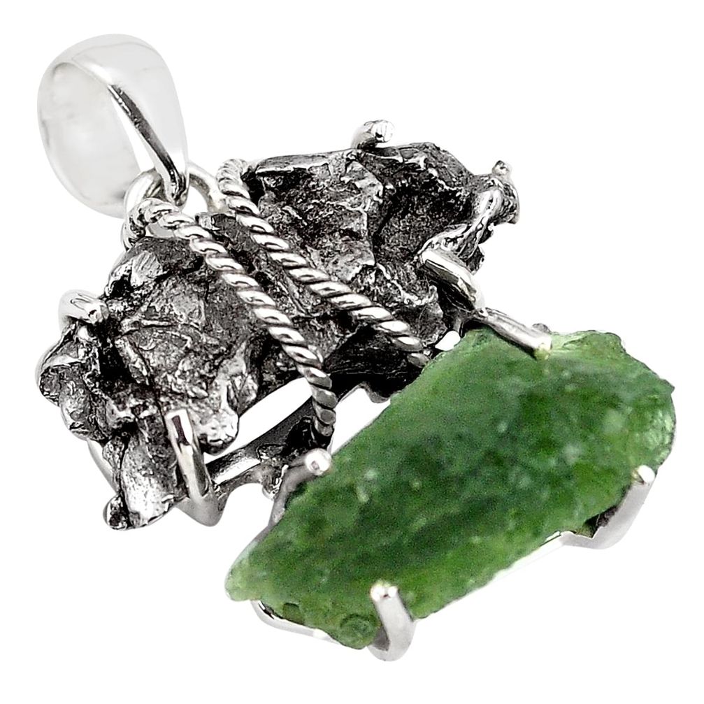 18.98cts natural campo del cielo (meteorite) moldavite 925 silver pendant p87054