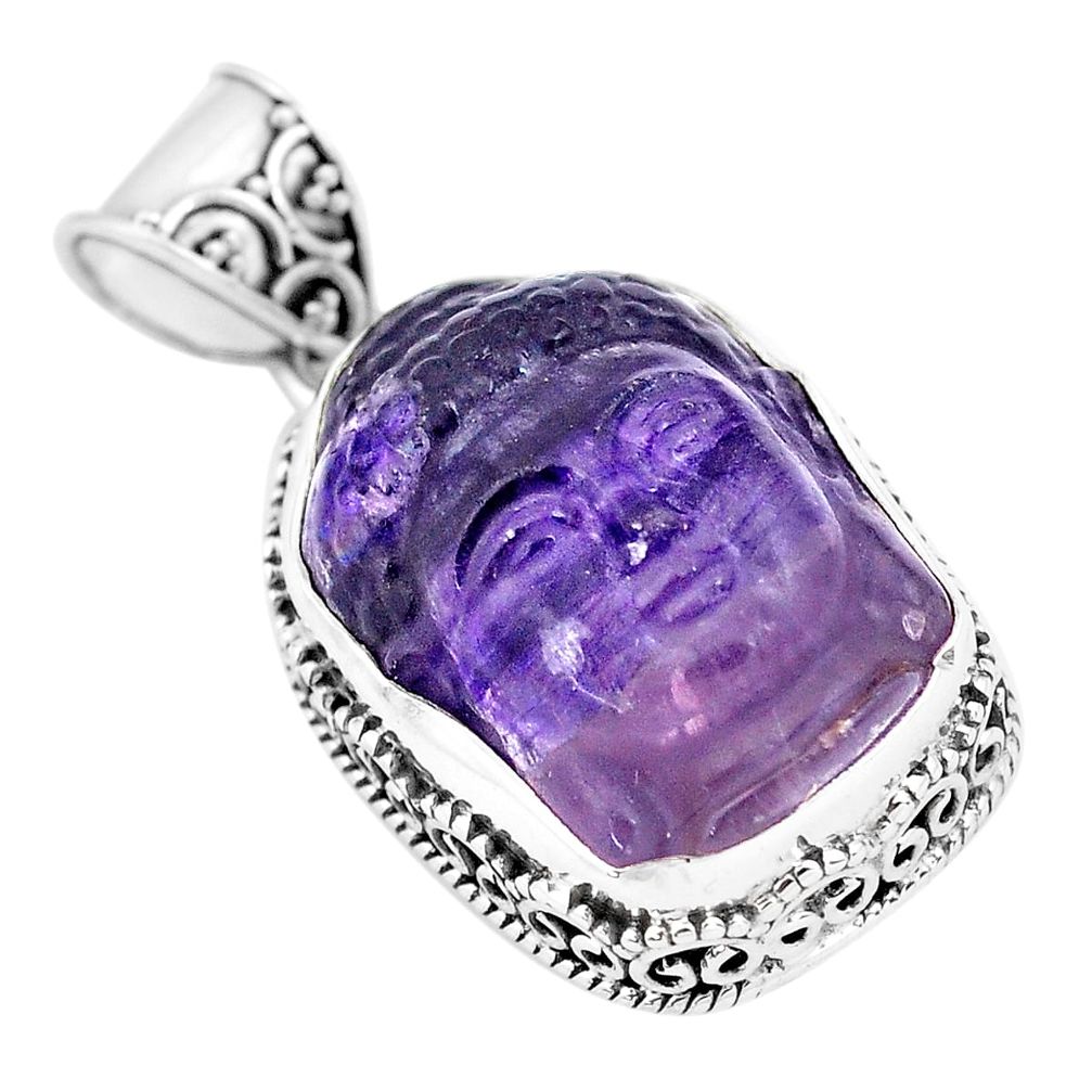 18.71cts natural carving fluorite 925 silver buddha charm pendant p77303