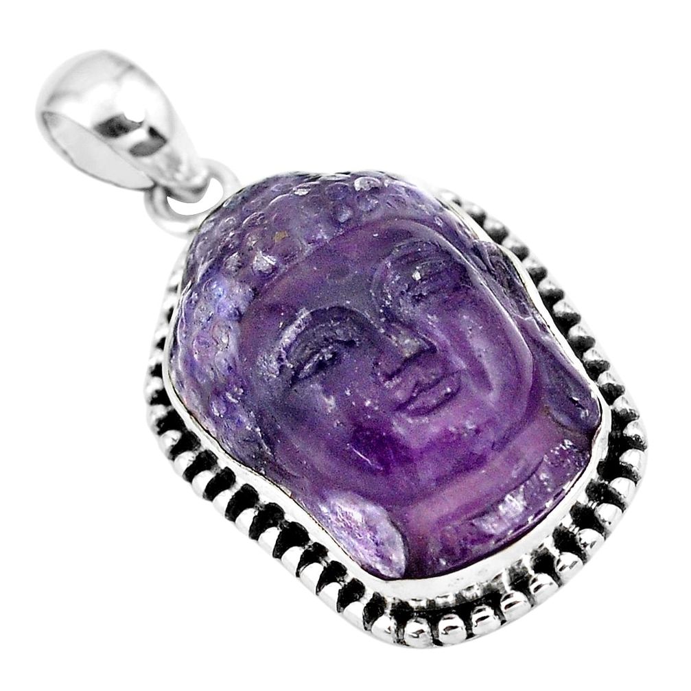 18.86cts natural carving fluorite 925 silver buddha charm pendant p77305