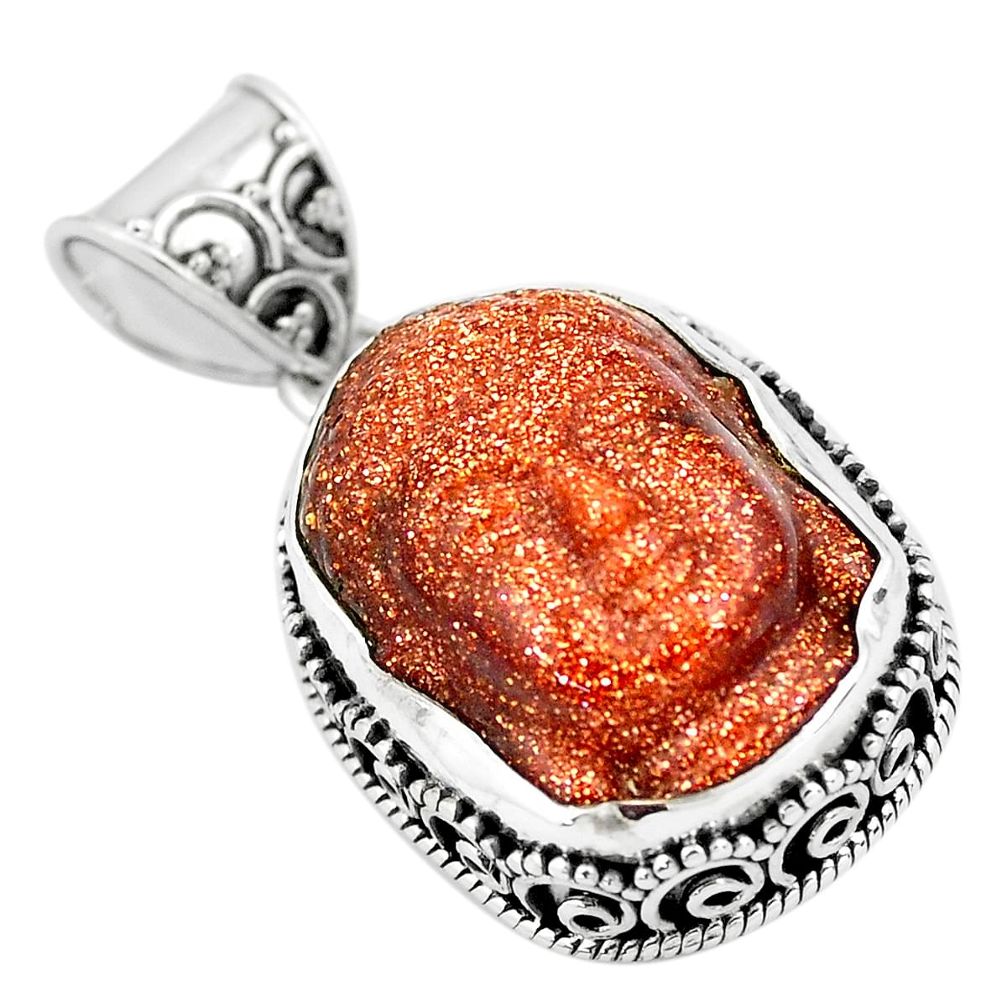 16.81cts natural carving goldstone 925 sterling silver buddha pendant p77329