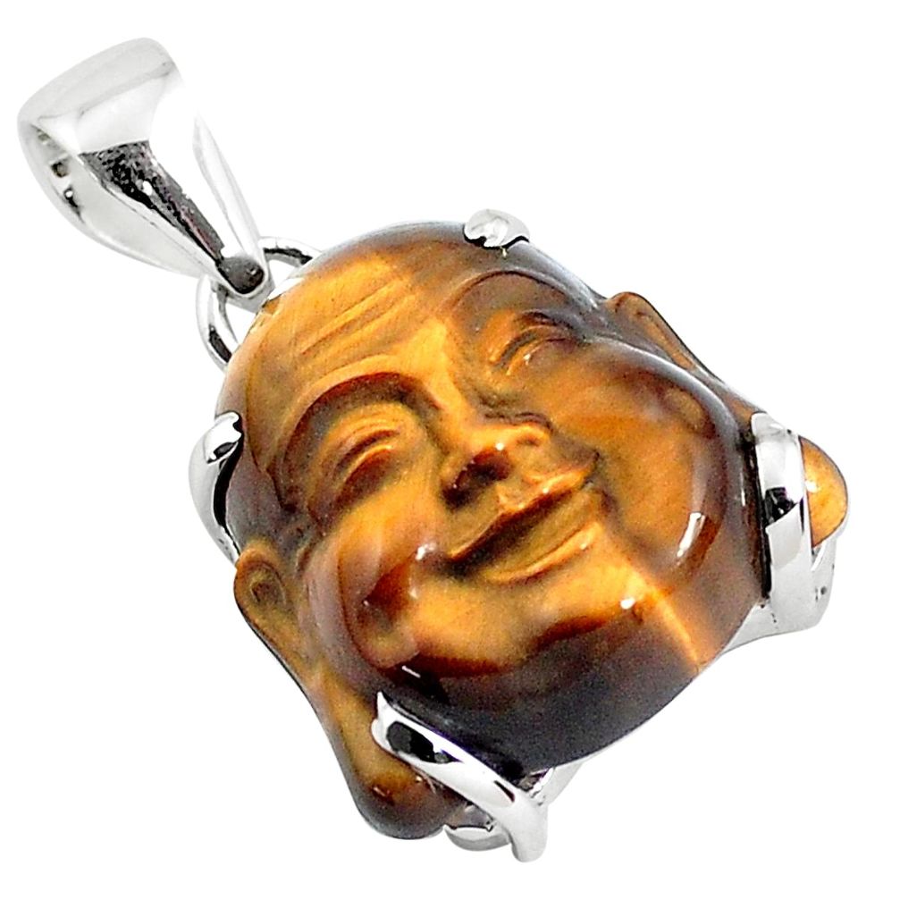 19.29cts natural carving tiger's eye 925 silver buddha charm pendant p47065