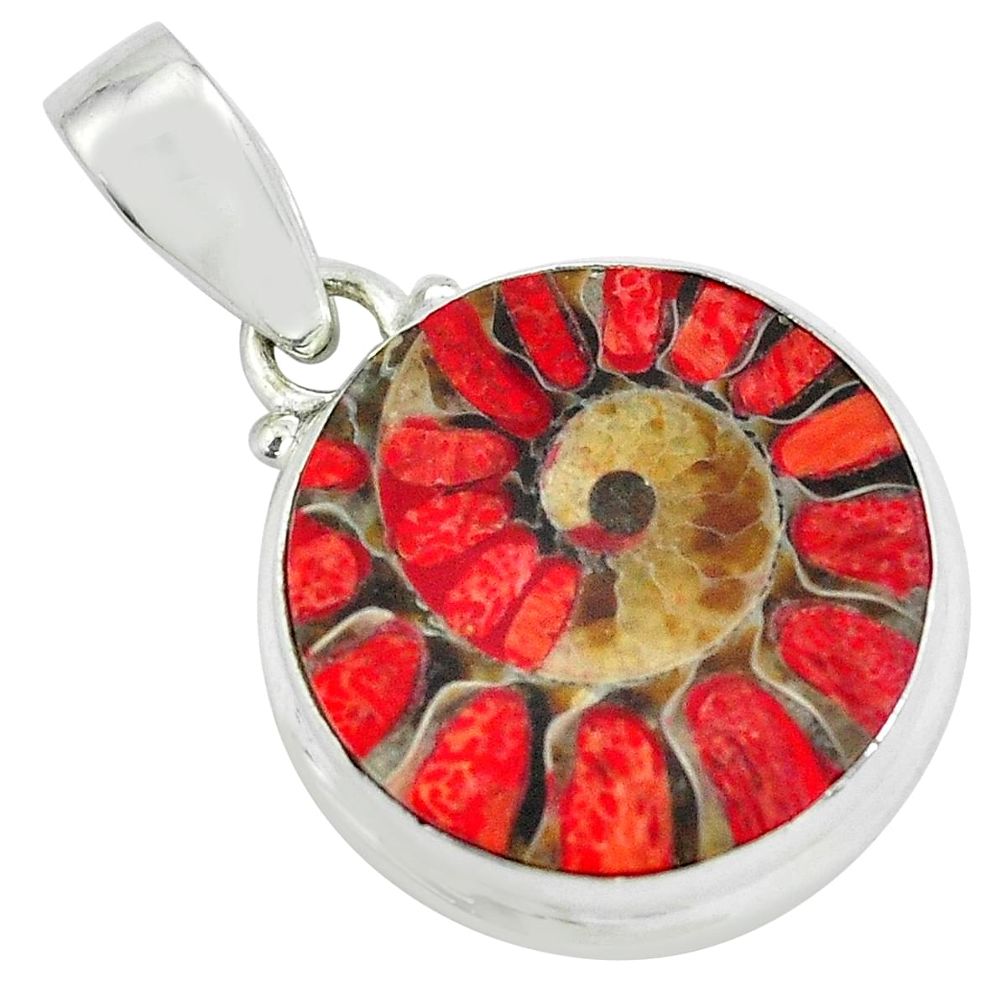 18.10cts natural coral in ammonite 925 sterling silver pendant jewelry p69423