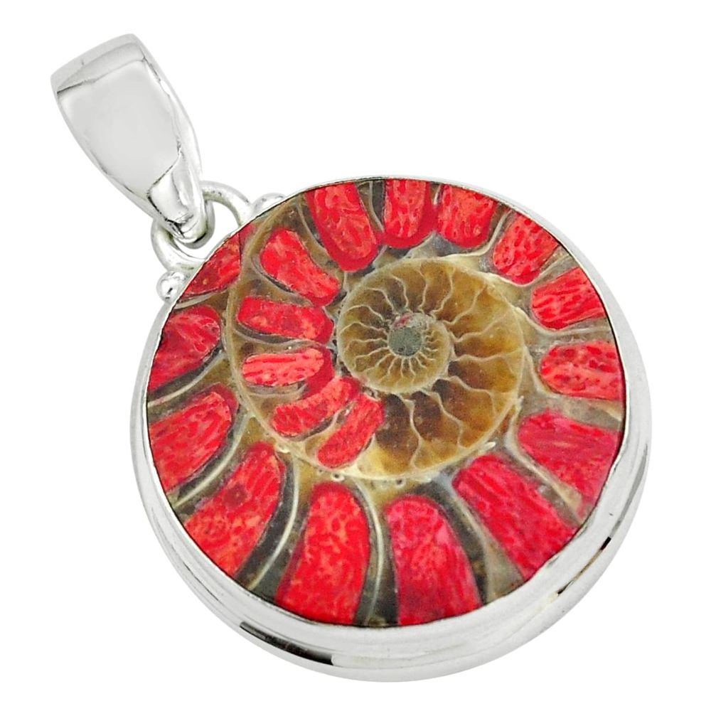 25.60cts natural coral in ammonite 925 sterling silver pendant jewelry p69431