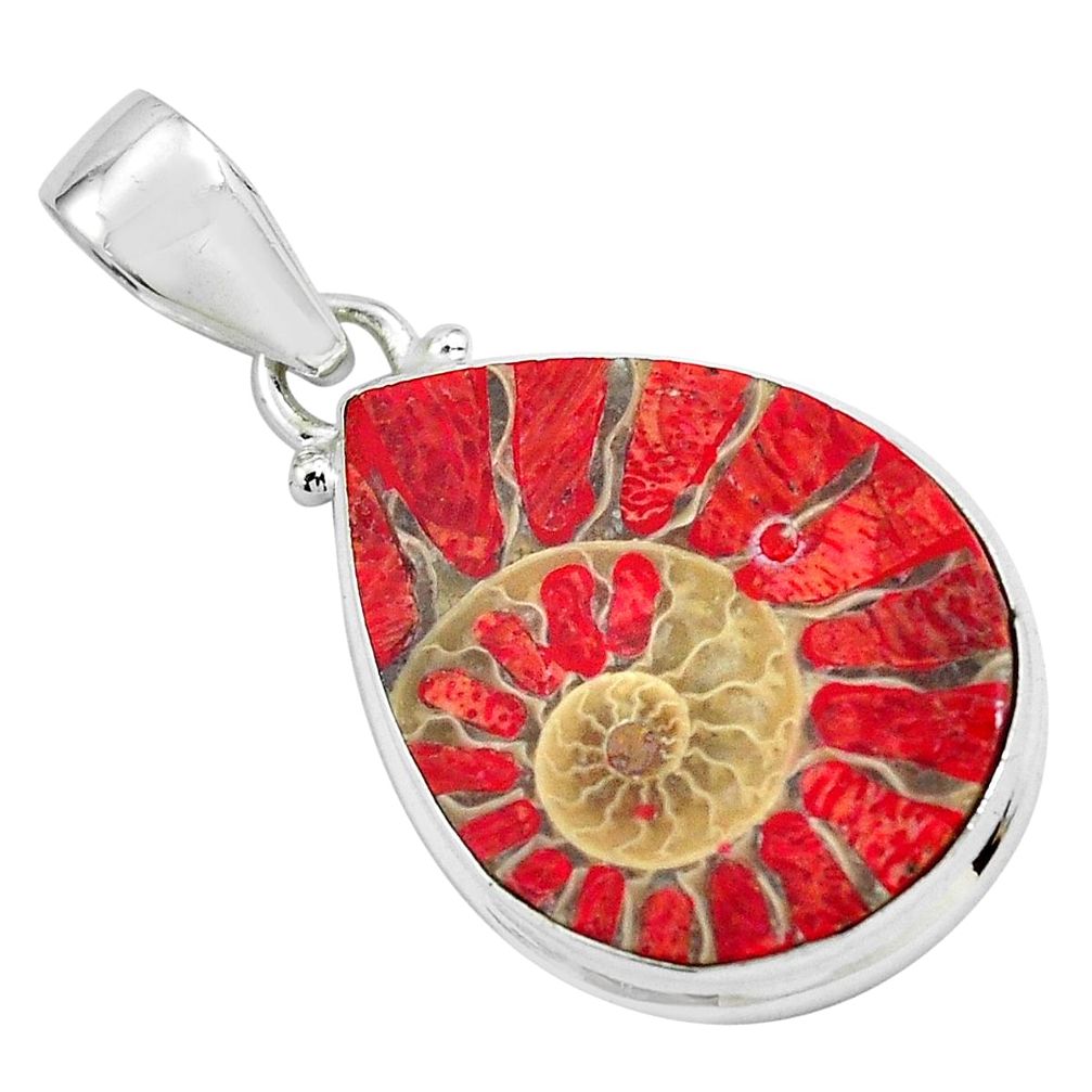 16.20cts natural coral in ammonite 925 sterling silver pendant jewelry p69436