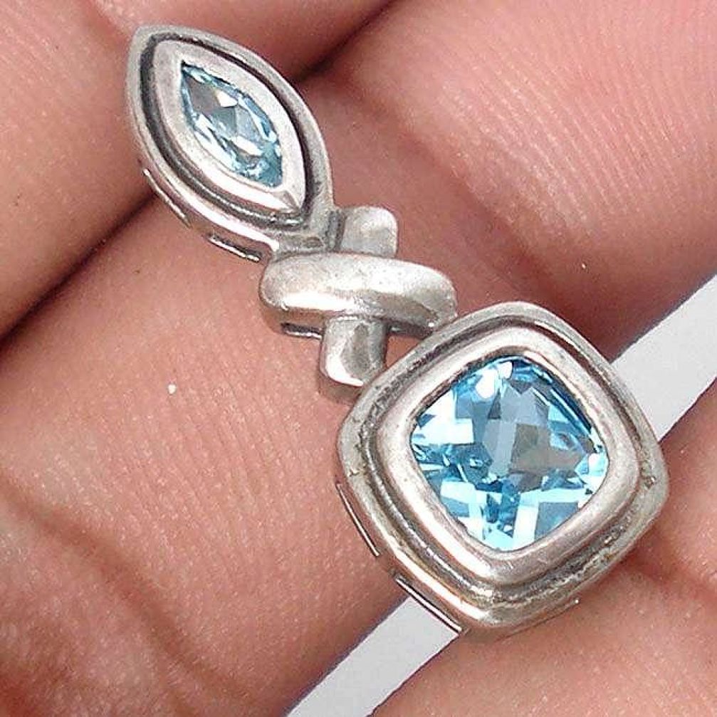 3.36cts NATURAL CROSS BLUE TOPAZ 925 STERLING SILVER PENDANT JEWELRY H19940