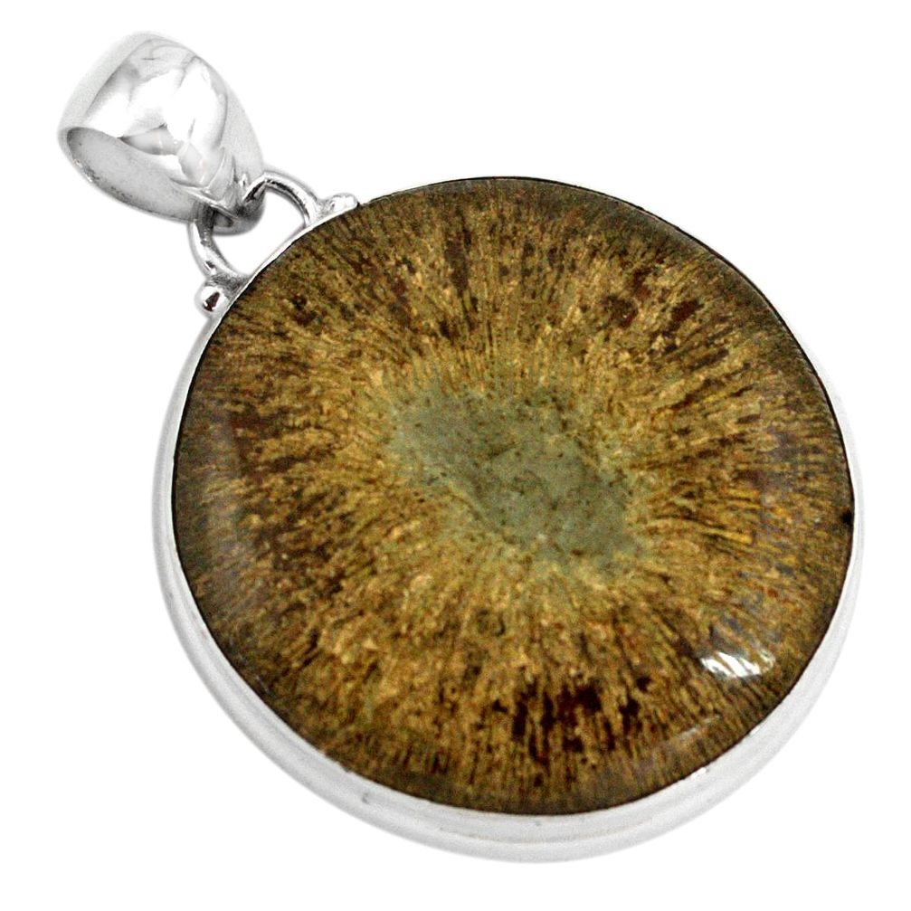 29.32cts natural cyclolite coral fossil 925 sterling silver pendant p79582