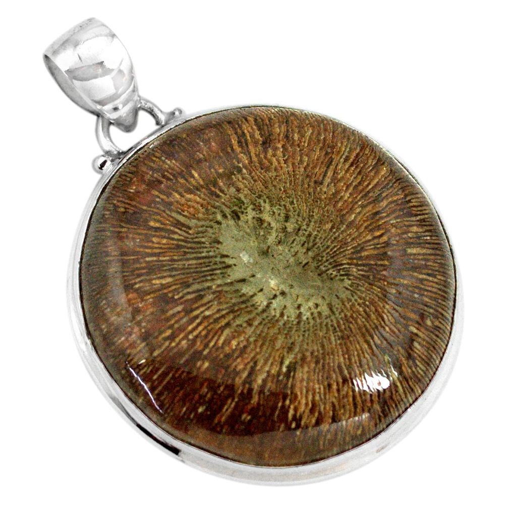 34.94cts natural cyclolite coral fossil 925 sterling silver pendant p79583