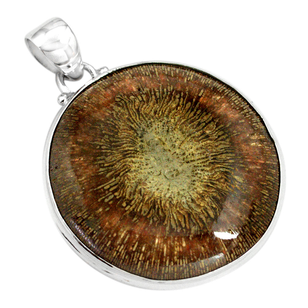 34.94cts natural cyclolite coral fossil 925 sterling silver pendant p79592