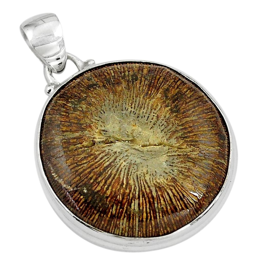 25.00cts natural cyclolite coral fossil 925 sterling silver pendant p79602