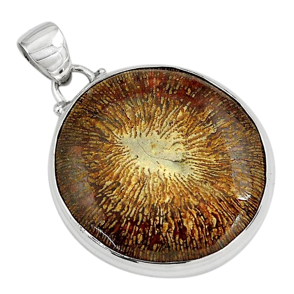25.00cts natural cyclolite coral fossil 925 sterling silver pendant p79603