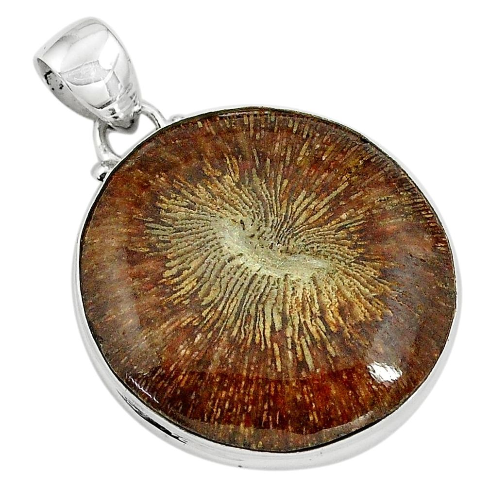 27.08cts natural cyclolite coral fossil 925 sterling silver pendant p79605