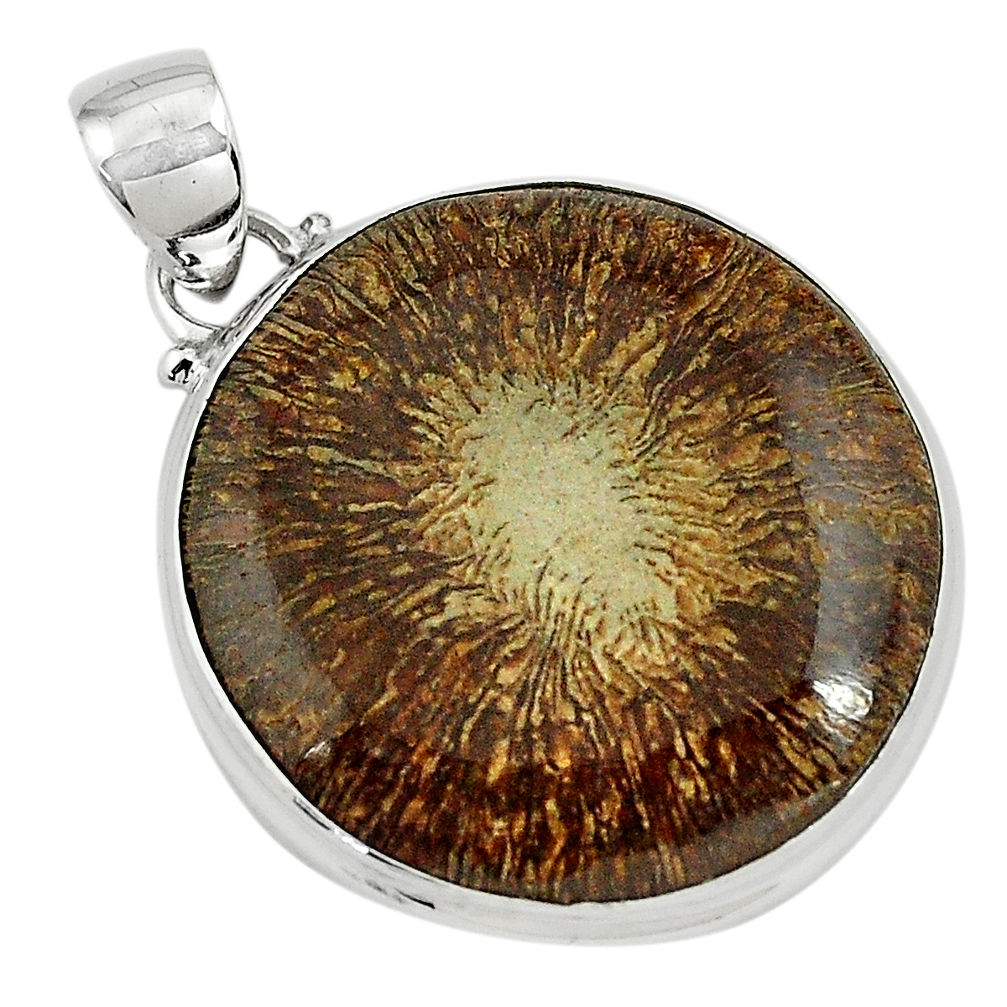 24.00cts natural cyclolite coral fossil 925 sterling silver pendant p79609