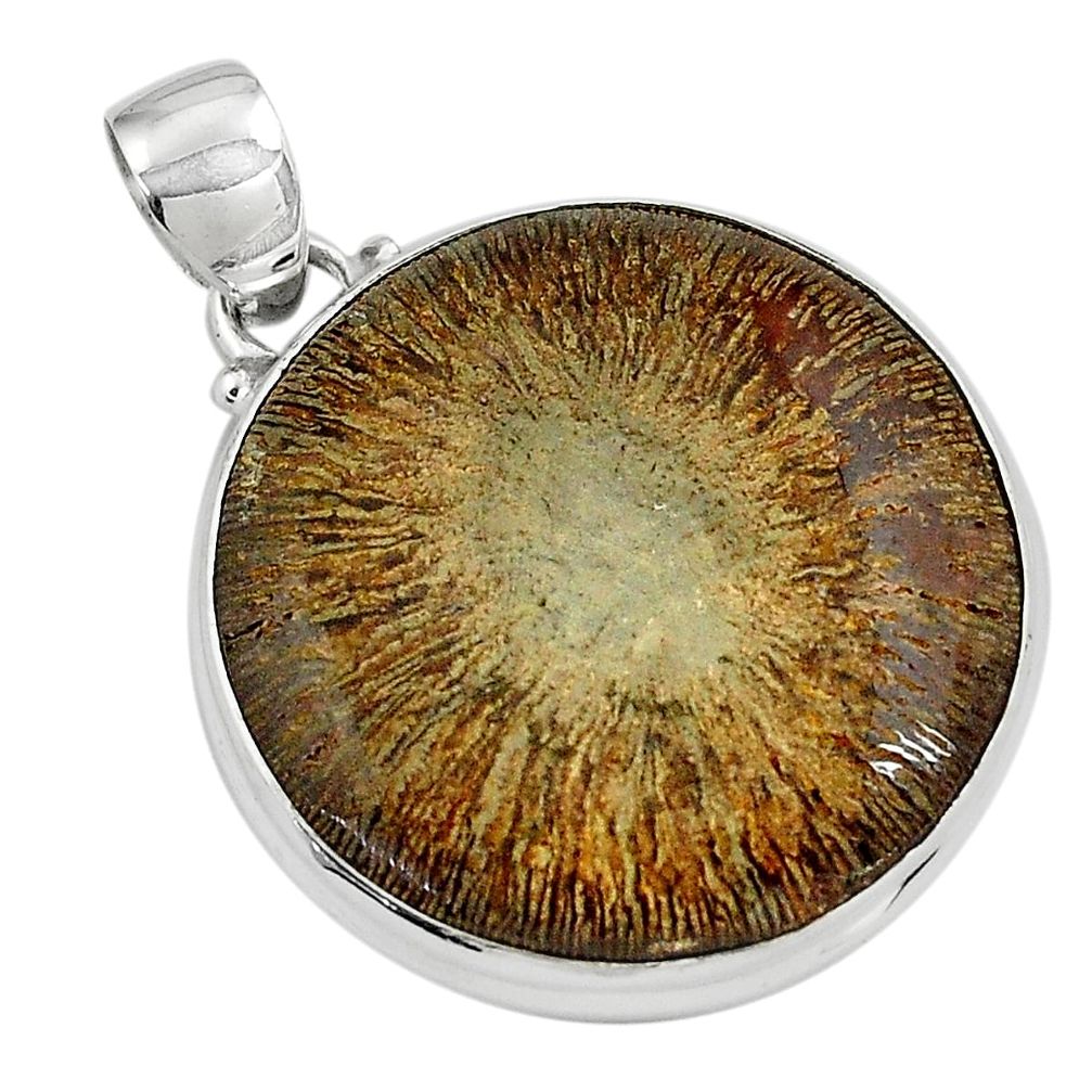 25.00cts natural cyclolite coral fossil 925 sterling silver pendant p79610