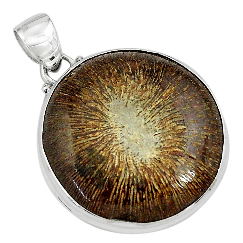 25.00cts natural cyclolite coral fossil 925 sterling silver pendant p79614