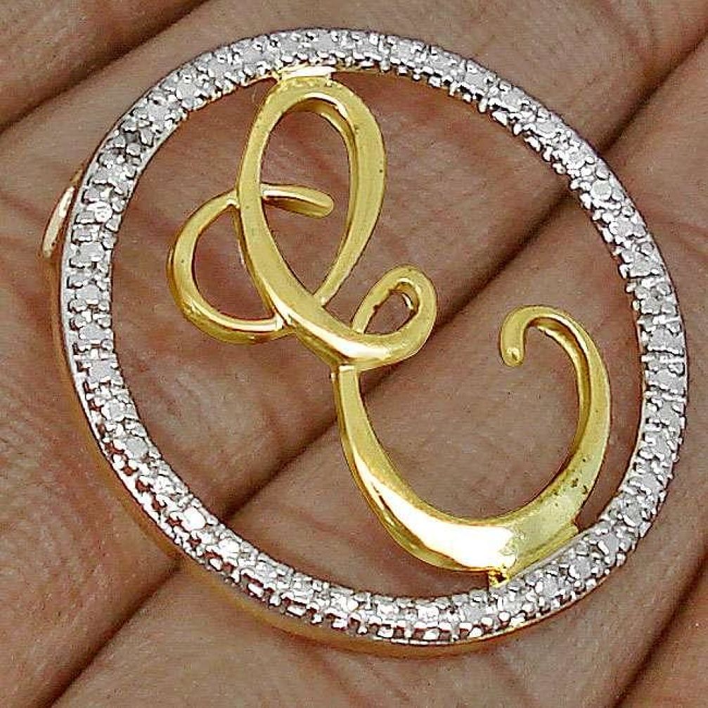 NATURAL DIAMOND 14K YELLOW GOLD INITIAL LETTER E CHARM PENDANT JEWELRY H19843