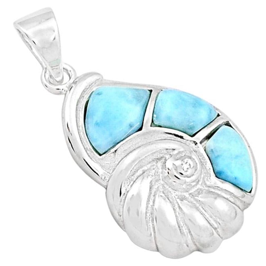 NATURAL DOMINICAN REPUBLIC BLUE LARIMAR TOPAZ 925 SILVER SNAIL PENDANT H2933