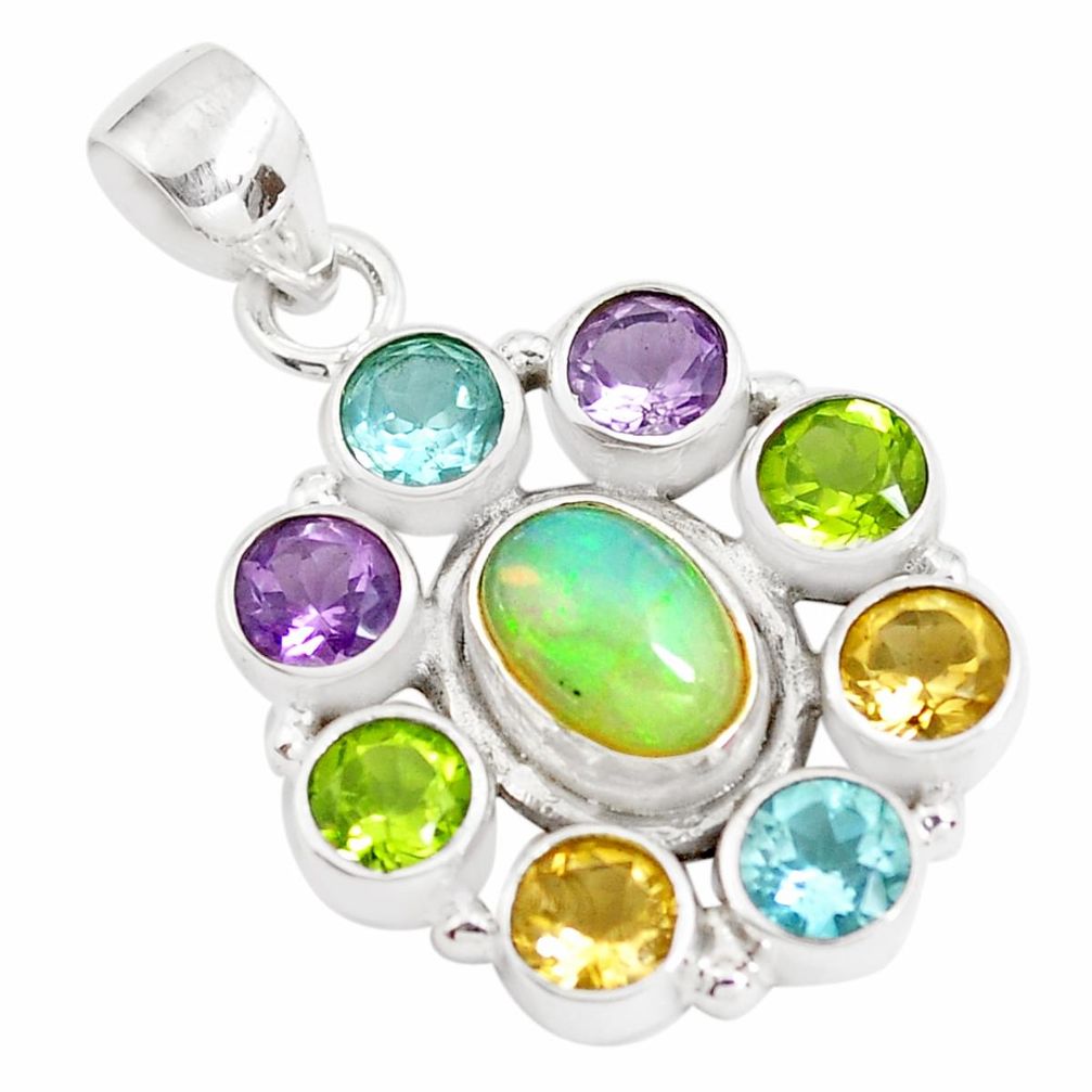 10.33cts natural ethiopian opal amethyst 925 silver pendant p77991