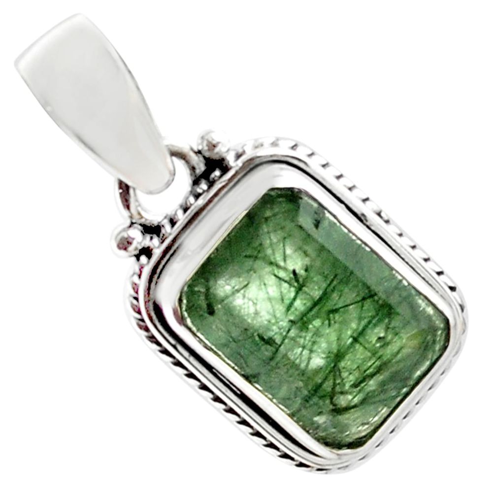 6.84cts natural faceted green rutile 925 sterling silver pendant jewelry p75861