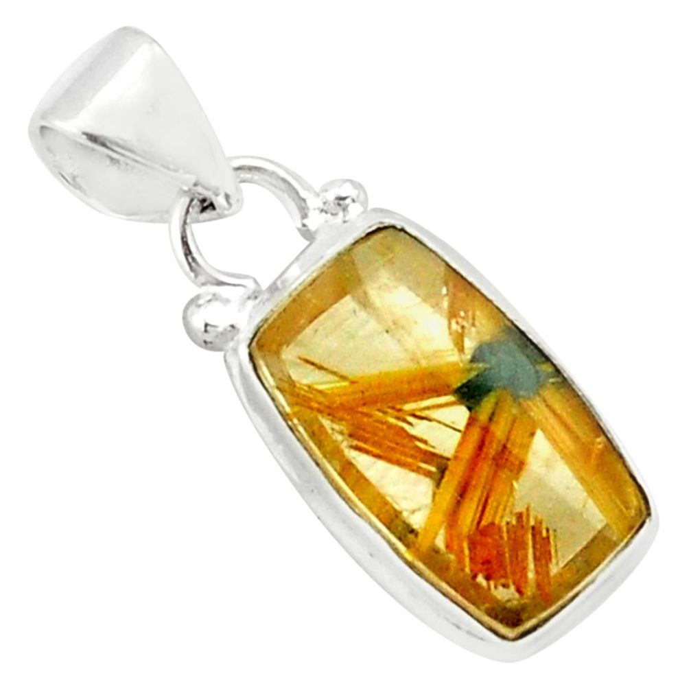 6.45cts natural golden half star rutile 925 sterling silver pendant p75981