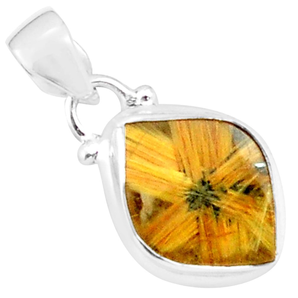 9.18cts natural golden half star rutile 925 sterling silver pendant p76026