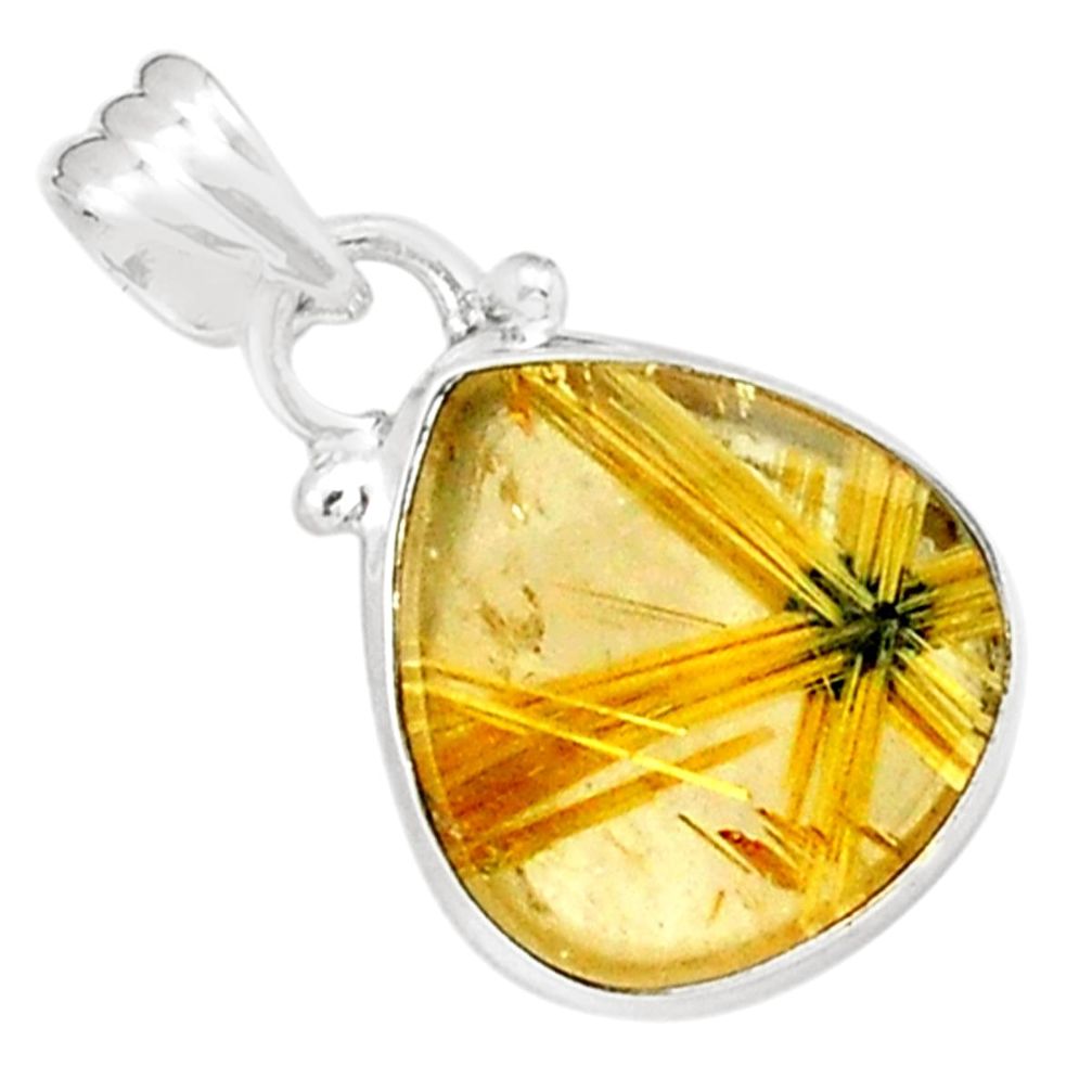 8.24cts natural golden half star rutile pear 925 sterling silver pendant p76031