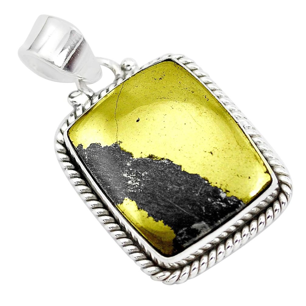 25.60cts natural golden pyrite in magnetite 925 silver pendant jewelry p41111