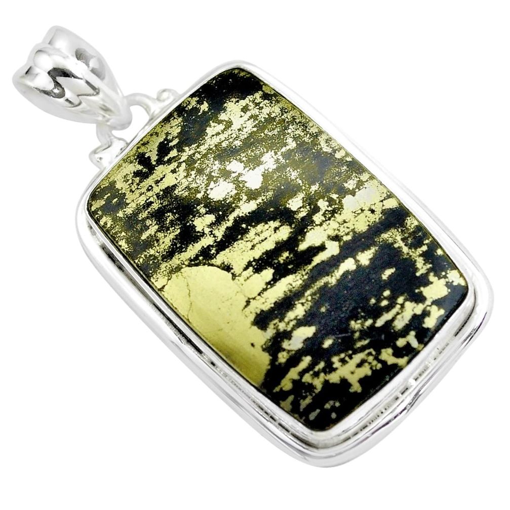 28.86cts natural golden pyrite in magnetite 925 silver pendant p41106