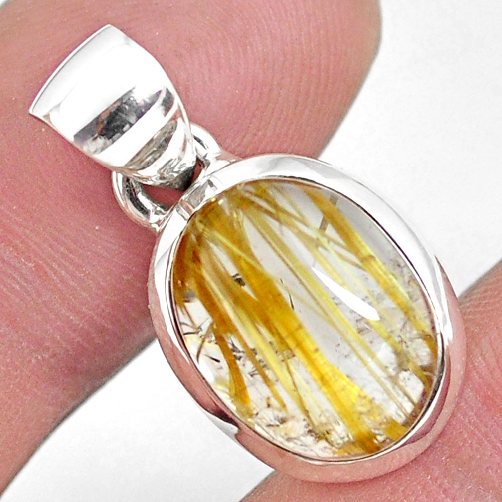6.04cts natural golden rutile 925 sterling silver pendant aaa+ grade p54453