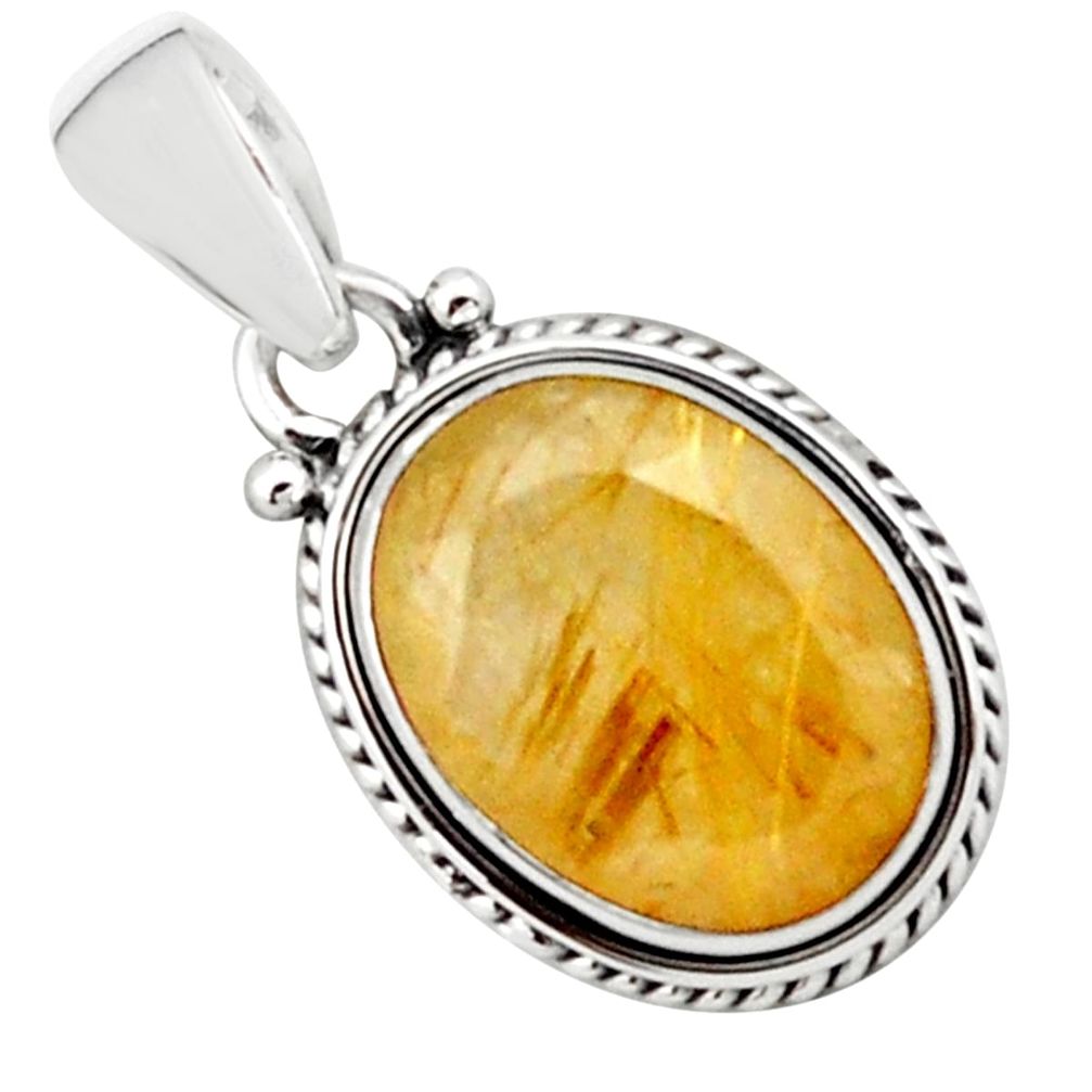 10.31cts natural golden rutile 925 sterling silver pendant jewelry p76201