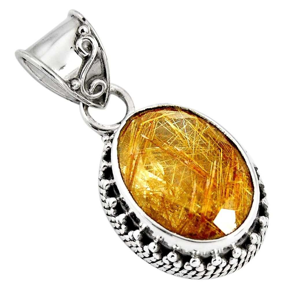 10.37cts natural golden rutile 925 sterling silver pendant jewelry p90332
